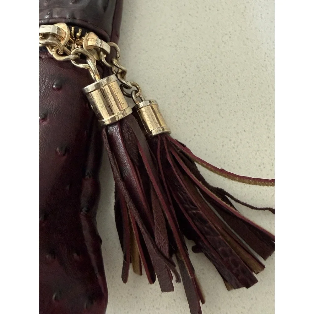 Deluxity Vegan Faux Ostrich Leather Purse Handbag Crossbody Burgundy